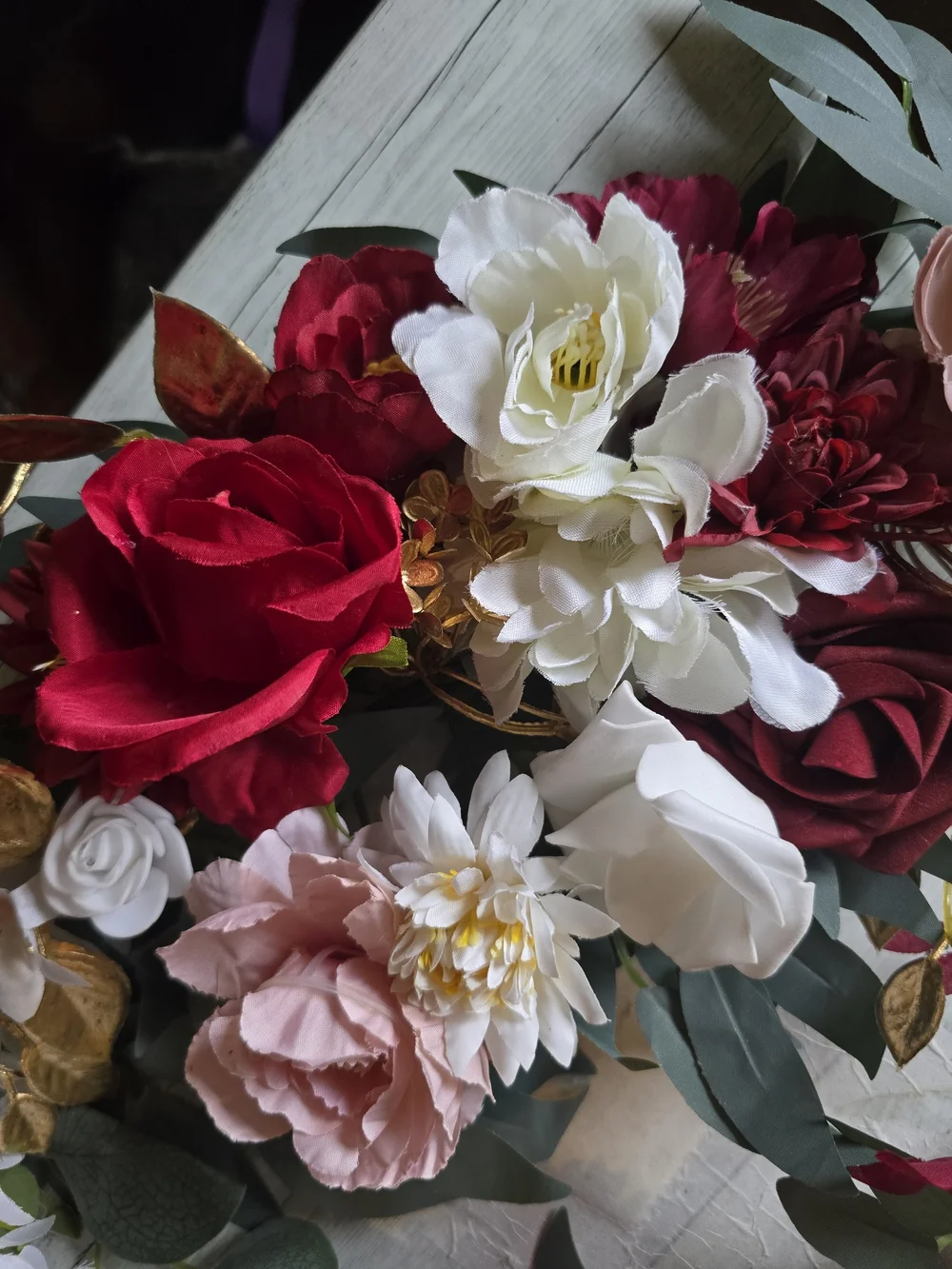 Handmade Floral Swag - Burgundy & Cream Wall Accent